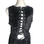 POL  crushed velvet embroidered swing dress, black, mock corset back , sz M Photo 4