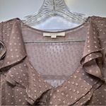 Loft Brown Swiss Dot Ruffle V Neck Aline Dress size 6 Photo 2
