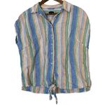 Talbots Orange Blue Stripe Short Sleeve Linen Top Womens M Tie Bottom Beachy Photo 0