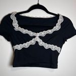 Scoop Neck Little Black Lace Trim Crop Too Tee Women’s T Photo 0