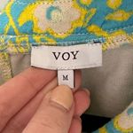 Voy Floral Printed Textured Puff Short Sleeve Top Blue and Yellow Medium Photo 4