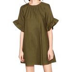 ZARA Olive Green Ruffle Sleeve Romper Dress Photo 0