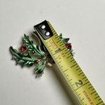 BJ Christmas Candle Red Rhinestone Holly Green Enamel Gold Tone Brooch Pin Photo 7