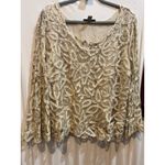 Soulmates  Womens‎ Top 1X Champagne Gold Floral Lace Lined Long Sleeve Elegant Photo 2