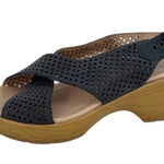 Dansko Jacinda Leather Wedge Sandals Perforated Dark Gray Size 38 8 Photo 0