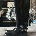 Coach Lori Black Rubber Tall Rain Boots W/ Silver Hardware Size 8 Photo 0