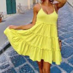 ZARA Sleeveless Tiered Yellow Green Babydoll Dress-Small-Boho-Hippie Photo 0