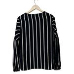 Loft  Striped Balloon Sleeve Split Neck Blouse Womens XS Black Corporate European Photo 4