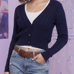 Abercrombie & Fitch Cable Knit Cardigan Moose Logo Y2K Vintage Wool Blend Size S Photo 0