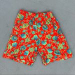 Vintage bold tropical floral high rise elastic waist lounge shorts with pockets Orange Size L Photo 0