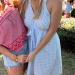 Blue Gingham Sleeveless Tie Front Mini Dress Photo 0