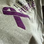 Fruit of the Loom Gray T-Shirt with Purple Ribbon Design Epilepsy Pancreatic Cancer Awareness Photo 2