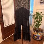 BANJUL  NWOT High-Waisted Black and Tan Crochet/ Lace Tiered Fringe Flare Pants Photo 2