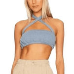 We Wore What  Blue Halter Crop Top Size Medium NWT Tie Neck Halter Top Photo 0