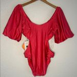 NEW Fe Noel x Target Pink One Piece Swimsuit Metallic Puff Sleeve Sexy Cutout XL Photo 7