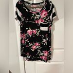 Unbranded Boutique Floral & Stripe Designed Soft Short Sleeve Top Size Large Photo 1