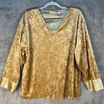 VTG Gold Crushed Velvet Blouse 1X 3/4 Sleeve Satin Cuff Renaissance Coquette Size XL Photo 0