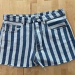 superdown  Blue and White Striped High Rise Denim Shorts Photo 0