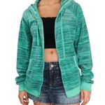 Juicy Couture Y2K  Velour Teal Blue Zipper Hoodie Rhinestone Bling Large Photo 1