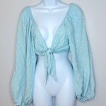 Charlie Holiday Blue Polka Dot Long Sleeve Crop Top Size 8 Photo 0