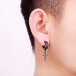 Titanium Steel Cross Dangle Drop Earrings for Men Women,Punk Hip Hop Earrings Black Photo 1