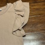 MIOU MUSE Ribbed Ruffle Sleeve Top Tan Photo 5