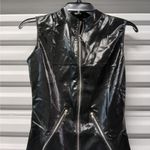 Womens Bodysuit Size Small Black Faux Leather Zip Front Biker Whimsygoth Matrix Photo 3