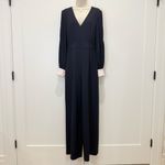 Harper Rose Georgette Jumpsuit Size 8 Navy Blue Wide Leg Crepe Long Sleeve Party Photo 3