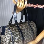 Fendi Zucca Boston Duffle Shoulder Bag Canvas Leather Navy Blue Speedy 30 VTG Photo 5