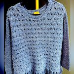 Ruby Rd  Road Open Knit Sweater Fringe Trim Heather Blue XL Photo 0