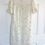 Night Vogue Vintage Ivory Silk Floral Beaded Sheath Dress White Size M Photo 0