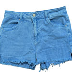Zenana Outfitters Garment Dyed Blue Frayed Hem Denim Shorts Medium Soft Cotton Summer Fit Photo 0