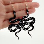 Celestial Snake Glitter Earrings, Black Serpent + Moons and Stars Photo 1