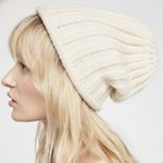 Free People  Rory Ribbed Cable Knit Ivory Slouchy Beanie Hat Photo 0