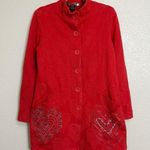 Desigual Red Heart Embroidered Jacquard Long Sleeves Peacoat, Sz Medium Photo 0