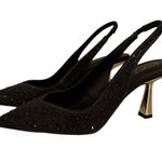 Betsey Johnson Black Rhinestone Slingback Kitten Heels with Silver Heels Size 6.5 Photo 0