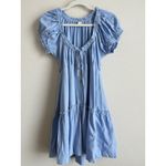 Hunter & Brown Women’s XL Blue Linen Blend Square Neck Tie Front Peasant‎ Dress Photo 5