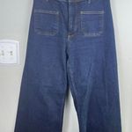 ZARA Woman High Waist Wide Leg Crop Jeans Dark Indigo Raw Hem Rigid Denim Size 1 Photo 0