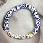GRANDMA Bracelet handmade glass porcelain beads white and blue Mothers Day Photo 0
