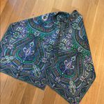 Talbots Scarf 100% Silk Paisley Peacock Boho Wrap Photo 4