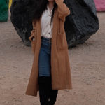 Korean style brown tan Long belted coat Size M Photo 1