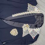 Harry Oliver fine trailer suit jacket blazer crochet Doiley detail & rhinestones Blue Size L Photo 14