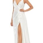 Mac Duggal 12443 White Satin V-Neck Sleeveless Long Formal Gown Size 8 Photo 0