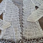 Katie Todd Weave Crochet Cardigan Boho Sz M Medium Cover Up White Ribbon Trim Photo 3