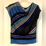 New Directions Blue Black Scoop Neck Pull Over Short Sleeve Stripes XL Photo 0