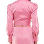 WAYF   Pink Tie-Front Top crop top w/ tie long sleeve bubblegum pink NWT XS Photo 2