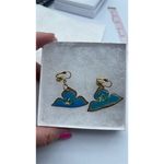 Vintage enamel hand painted boho festival clip earrings Blue Photo 2