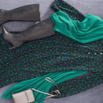 J Jill Ponte Knit Midi Dress Casual/Career Green Animal Print Medium Pullover EC Size undefined Photo 4
