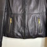 T Tahari Black Leather Collarless Zip Front Jacket Women's Size L Photo 2