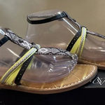 Sam & Libby Sam‎ & Libby Size 9 Karina Lime Black T Strap Thong Sandals Aztec Print Festival Photo 0